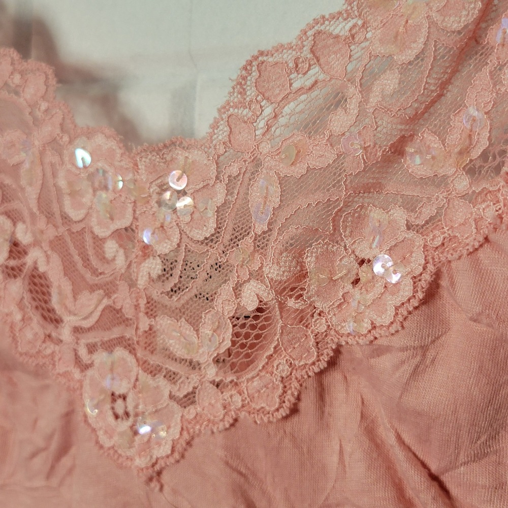Vintage 2000s Guess Camisole Chemise S Pink Lace Trim Asymmetric Coquette - Picture 6 of 10